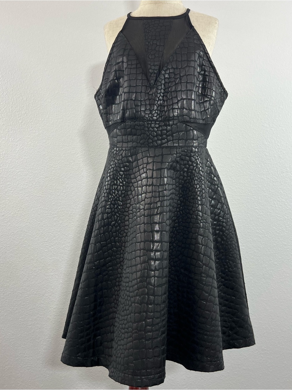 Astr Black Faux-Croc Halter Mini Dress